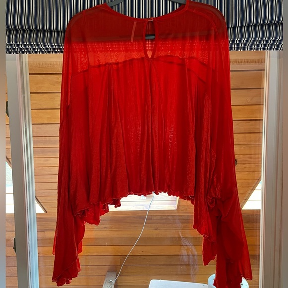 Free People On the Weekend blouse, red, large - Picture 3 of 6